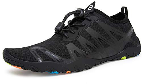 Strandschuhe Damen Herren Wasserschuhe Badeschuhe Unisex Atmungsaktiv Leicht Barfußschuhe rutschfeste für Schwimmen Tauchen(S901 Schwarz, 43EU)