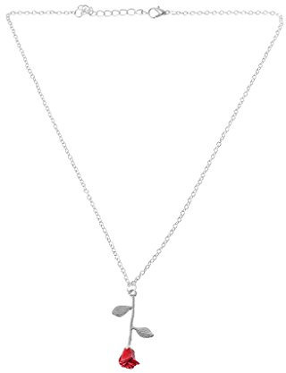 VIccoo Schöne und Biest Goldene Gefüllte 3D Rote Rose Anhänger Halsketten Für Frauen Schmuck - Silber