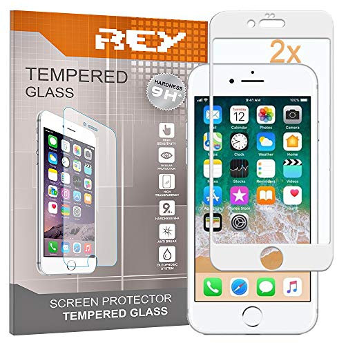 REY 2X Protector de Pantalla 3D para iPhone 6 Plus - iPhone 6S Plus, Blanco, Protección Completa, 3D / 4D / 5D