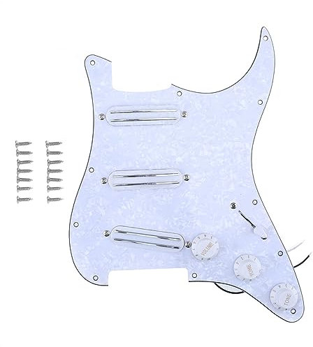Musiclily 11-Loch Loaded Prewired Pickguard ST Gitarren Vorverdrahtetes Schlagbrett mit Hot Rails Humbucker Pickups Single Coil Format Set für Fender Squier Strat E-Gitarre, 4 lagig White Pearl
