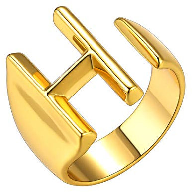 GoldChic Kupfer Buchstaben Band Ring 18K Vergoldet Initiale H Alphabet offener Ring Verstellbar A-Z Statement Ring für Damen Frauen Mädchen Ringgröße 51.8（16.5）- 62.1（19.8）