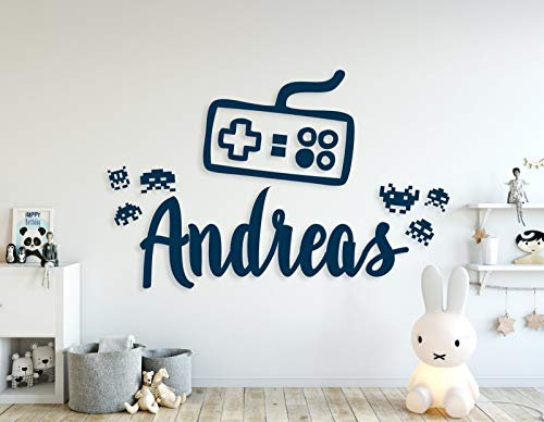 tjapalo® a39 wandtattoo jungenzimmer Spielkonsole Wandtattoo junge mit Namen Wandsticker zocken Kinderzimmer, Farbe: olive, Größe: B58xH33cm