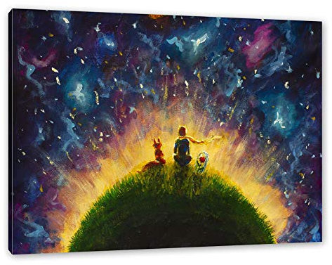 Pixxprint ߖlgemälde Der kleine Prinz, Größe: 80x60cm, Leinwandbild, fertig gespannt, Wandbild, Dekoration, Kunstdruck, kein Poster