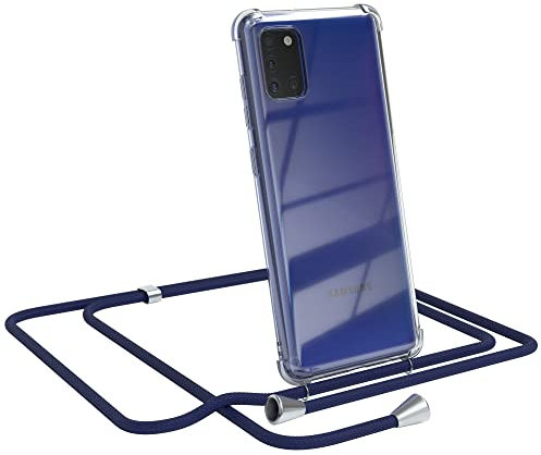 EAZY CASE Handykette kompatibel mit Samsung Galaxy A31 Handyhülle mit Umhängeband, Handykordel mit Schutzhülle, Silikonhülle, Hülle mit Band, Stylische Kette für Smartphone, Navy Blau