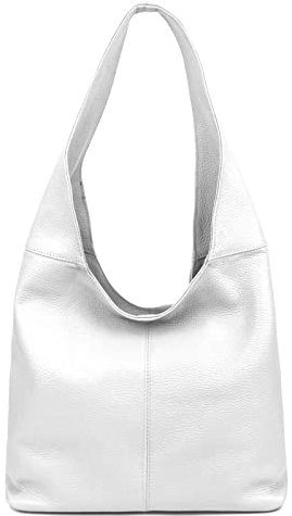 OBC Made in Italy Damen Leder Tasche Shopper Schultertasche Umhängetasche Handtasche Beuteltasche Hobo Bag Ledertasche Nappaleder (Weiß)