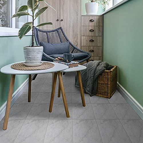 Alwayspon Bodenfliesen abziehen und aufkleben, auf Bodenfliesen, Vinyl-Bodenaufkleber, rutschfeste Bodenfliesen, selbstklebende Aufkleber, Aufkleber, weißer Marmor-Effekt, 20 cm x 20 cm, 12 Stück