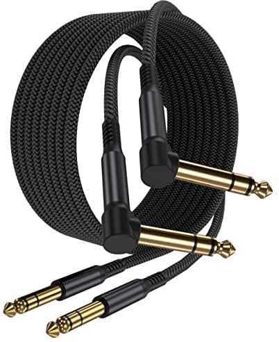 Elebase Cable Instrumento 6.35mm TRS 3M 2-Pack,Lead Balanceado Audio Estéreo 1/4 Pulgadas Macho 6.3 Jack,Cord 6.35 para Guitarra Eléctrica,Bajo,Teclado,Mezclador,Amplificador Amp,Altavoz