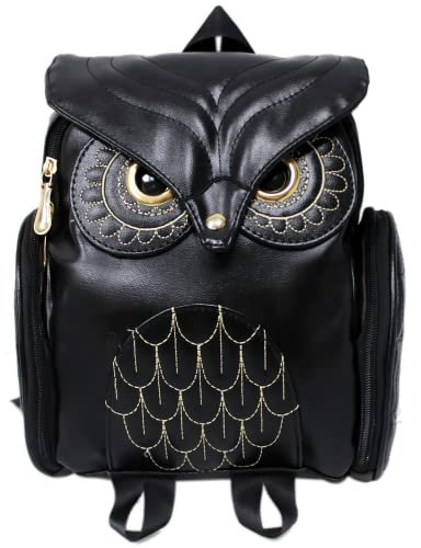 Dream Shanghai Damen PU Leder Rucksack Mädchen Eulen Daypacks Modischer Mini Cartoon Freizeit Tasche Schulrucksack Schwarz