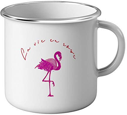 Fabulous Mug Métal Tasse Flamant Rose la Vie en Rose Dessin Texte Rouge