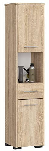 AKORD Badezimmer-Hochschrank schränke | Badezimmer kommode |2D1SZ1WN, B30 x H140 x T30 cm, Gewicht 25 kg | 2 Ablagen mit Türen (je Oben und unten) | 1 Schublade, 1 offenes Fach | als Hängeschrank
