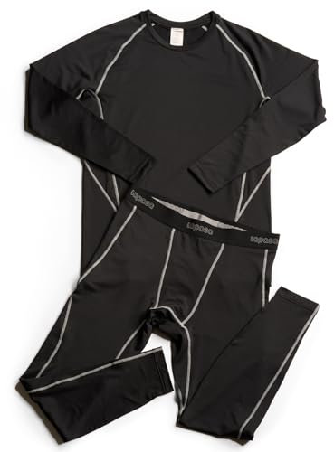 LAPASA Herren sportliche Thermounterwäsche Set, Thermo Oberteil & Lange Unterhosen Funktionsunterwäsche Skiunterwäsche Sets für Winter Sport (Thermoflux M53), Schwarz+Grau,S