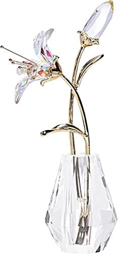 Longsheng - Vaso di cristallo artificiale a forma di giglio tigre con rivestimento AB, collezione di statuette decorate con gigli in fiore, adatto per famiglia, matrimoni, festa della mamma, San