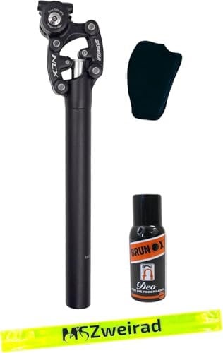 Suntour Federsattelstütze SP12/25-NCX Durchmesser 27,2mm/30,9mm/31,6mm, Länge 400mm,Gewicht 65-95kg, 95-120kg Parallelogramm inklusive Brunox Deo und MSZweirad Reflexband (95-120 kg, 27,2 mm)