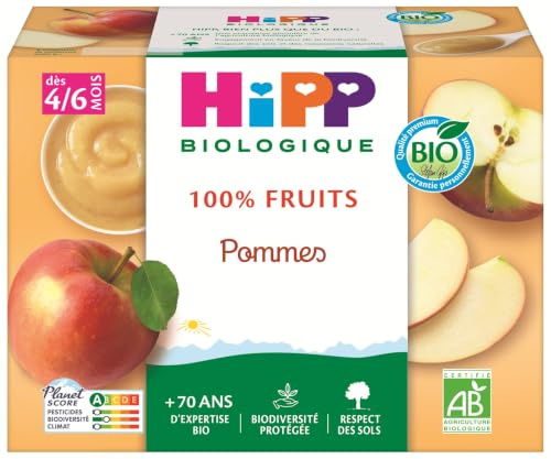 HiPP - 100% Fruits - Pommes - Coupelles 4 x 100 g - Lot de 6- BIOLOGIQUE