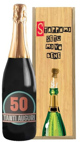 Bottiglia di vino personalizzata con cassa legno ideale per regalo di compleanno. (Prosecco DOC, auguri vintage)