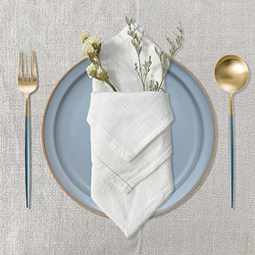 Stoffservietten, 12er Pack Hochwertige Weiß Servietten 40x40 cm, Tischdekoration Servietten Hochzeit Geburtstag, Leinenservietten Wiederverwendbare Feiern Abendessen Cafe Restaurant