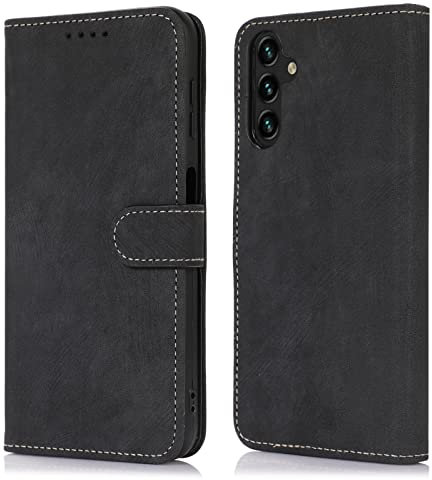 MIKULLE Coque pour Samsung Galaxy A14 4G / 5G 6.6 Pouces,Housse en Cuir Premium PU Pochette de Flip Portefeuille Case Magnétique Antichoc Protection Etui à Rabat - Noir