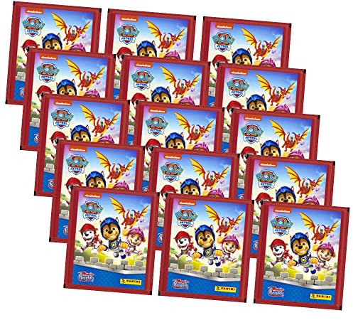 Panini Paw Patrol Sticker - Rescue Knights Serie 8 (2023) - 15 Tüten Sammelsticker im Bundle mit 10 STRONCARD Hüllen