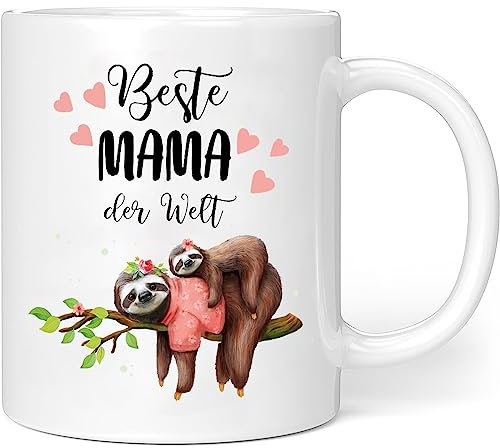 Geschenke für Mama Tasse 'Beste Mama der Welt' mit lustigem Faultier-Design – 350ml Keramik-Kaffeetasse als Geburtstagsgeschenk, Weihnachten oder Muttertagsgeschenk von Tochter/Sohn