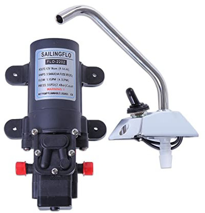 12V Water Pressure Diaphragm Pump Car Electric Water Pump 4.3 L/min 1.1 GPM 35 PSI with 360°Spin Faucet/Tap for Caravan/rv/Boat/Marine/camper/outdoor/courtyard/restaurant/mall