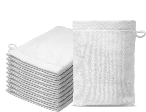 Lot de 10 Gants de Toilette 15x20cm | 100% Coton Premium | Epais 500g/m2 | Linge de Bain Doux & Absorbant | Oeko-TEX | Marque Ôhm | Blanc