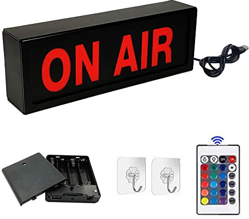 ON AIR - Panneau lumineux LED à suspendre au mur - Alimenté par piles ou USB - Avec télécommande, crochets, nombreux modes d'éclairage - Pour studio d'enregistrement, bureau à domicile, podcast en