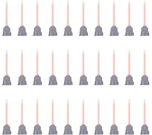 SUPERFINDINGS 30Pcs Plastic Epoxy Mixing Nozzle Tips Orange AB Glue Mixing Tube for Adhesive Gun 10:1 Resin Mixing Nozzle Flat Buckle for AB Glue Adhesive 7.3x1.8cm, Hole: 0.18cm/0.2cm/0.45cm