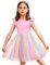 Arshiner Girls Rainbow Dress Flutter Sleeve Summer Party Princess Tutu Birthday Ball Dress Pink 3-4 Years