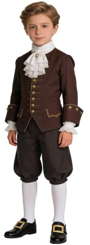 BPURB Costume coloniale da Ragazzo Bambini Medievale Pirata Cosplay Costume Rinascimento Costume Calzoni (Pantaloni con Calzini Bianchi Alti Fino al Ginocchio e Fibbia della Scarpa d'oro)