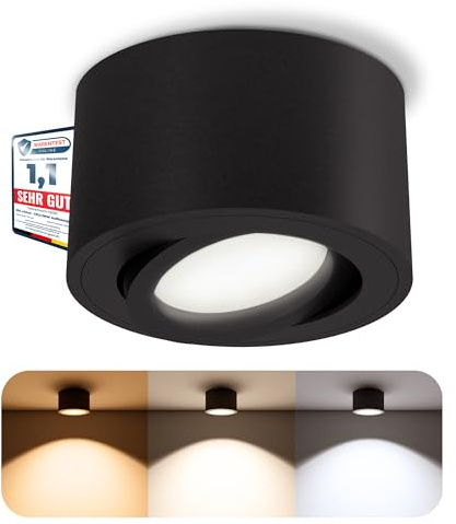 SSC-LUXon CELI-1BM Aufbauspot schwarz rund dimmbar 6W 3 Lichtfarben | Dimmbarer Aufbaustrahler schwarz rund für Flur, Wohnzimmer & Büro - warm / neutral / tageslicht, inkl. LED-Modul