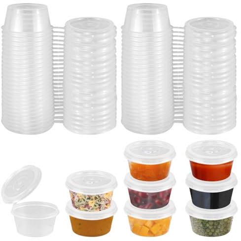 SLTAXAR 50 Stück Aufbewahrungsdosen mit Deckel Klein 4OZ Frischhaltedosen Auslaufsichere Saucenbecher 100ml Kunststoffbehälter Dressingbecher Mikrowellenfest Kleine Dosen für Soßen, Dips, Gewürze