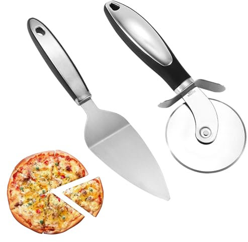 HRLORK Pizza Cutter Pizza Spatula+Pizza Wheel Stainless Pizza Slicer with Non-Slip Handle Easy to Cut Clean