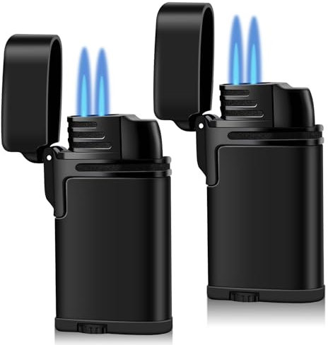 Navpeak Mini Double Torch Lighter Windproof Butane Refillable Metal Lighters Compact Pocket Gas Torch with Dust Cover (Butane Not Included) ((2 Pack) Black)