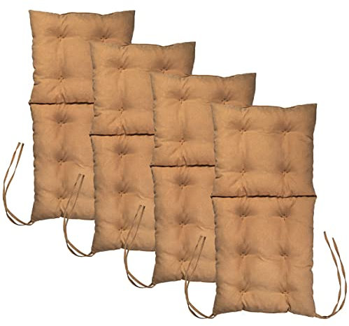 MG Design Stuhlkissen 4er Set 50 x 100 cm Sitzkissen braun - Gartenstühle Sitzauflagen aus Polsterstoff, mit weicher Füllung, mit Schnüren zum Binden - Niedriglehner Auflagen