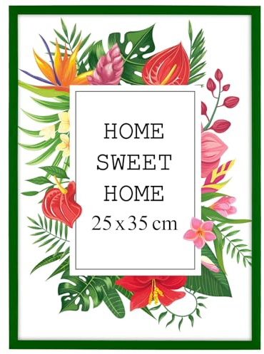 MG Design Grün Bilderrahmen 25 x 35 cm – Aus echtem Holz mit Acrylglas, zum Aufhängen & Aufstellen, für Fotos, Poster & Puzzle