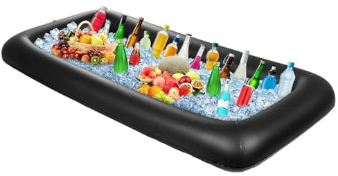 Vassoio refrigerante per buffet di ghiaccio, con tappo di scarico, gonfiabile, per buffet, bar, per feste, cibo, 132 x 61 x 12,7 cm (nero)