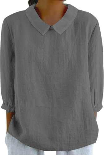 Tunique Chic Et Élégante Femme en Lin - T-Shirt, Tank Top, Chemise Grande Taille 48 50 - Chemisier Solde - Gris XL