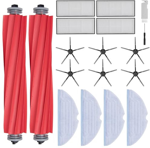 Rrochio Accessoires pour roborock S7 Max Ultra, Ensembles de Rechange pour Aspirateurs S7+, S7 MaxV Ultra Plus avec 2 Brosse Principale, 6 Brosses Latérales, 4 Filtres Hepa, 4 Chiffon (18 Pièces)