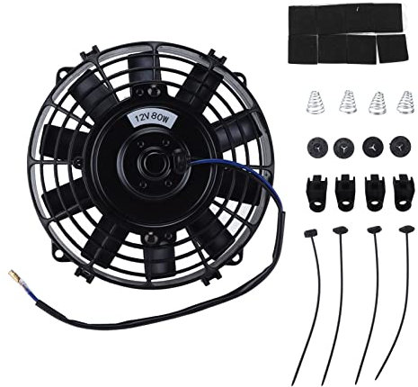 8in Universal Slim Fan Push Pull Electric Radiator Cooling Fan 12V 80W Mount Kit Straight Blade for AC System Intercooler