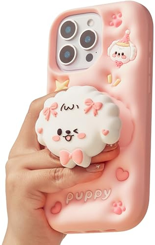 TUFTA Schutzhülle für iPhone 14, Kawaii-Hund, Pop-Up-Griff für Mädchen