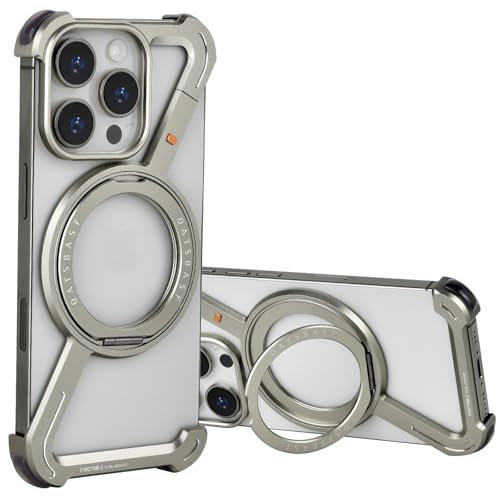 PANPHEN Minimalist Phone Case Compatible with iPhone 16 Pro Max, 360° Rotation Kickstand Aluminum Metal Frameless Design Bumper Z Case, Protective Shock Grade Shell, Natural Titanium