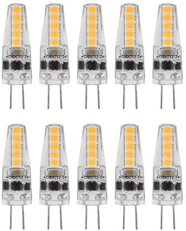 10 Stück 2 W G4 LED-Leuchtmittel mit dimmbarer Bipin-Fassung, Warmweiß 3000 K, Ersatzbirne für Deckenlampe, Tischlampe (AC 12–24 V)