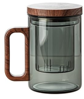 FCMWLKEJI Taza de té de vidrio resistente al calor de 400 ml, taza separadora de té, jarra de agua transparente con asa, taza oficial personalizada