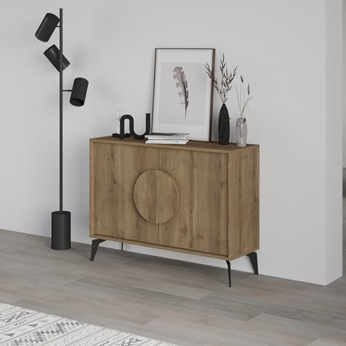 HOCUS PICUS Modern Console Sideboard 2 Door Cupboard Unit, 110(W) cm Sideboard Buffet Storage Cabinet Furniture with Metal Legs for Living Room, Dining Room (Dark Oak Effect)