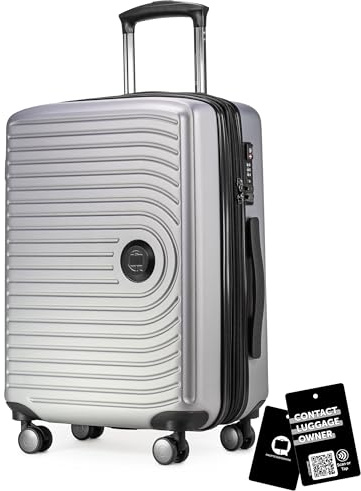 Hauptstadtkoffer Mitte Handgepäck 55x40x23 cm 55 Lmit Anhänger, Silber matt | ABS-Hartschale · TSA · XL Erweiterung · 4 Rollen · Austauschbare Ersatzteile · Kurzurlaub · Digitaler Kofferanhänger