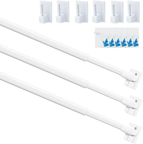 Tringle à Rideau en Extensible Réglable pour Fenêtre Barres d'Armoire Tige de Tension Crochets de Tringle à Rideau Adhésive 3 Pièces 90-150CM