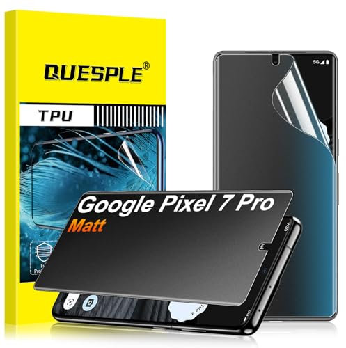 QUESPLE [2 Stück] Matt Privacy Schutzfolie für Google Pixel 7 Pro, 28° Anti Spähen Matte Blendschutz Sichtschutz, Fingerabdruck-ID Unterstützen Weich TPU Displayschutzfolie Anti-Spy Folie﻿
