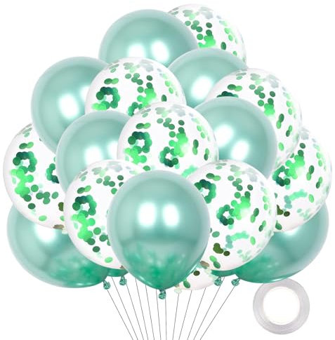 Ovanda Luftballons Türkis,16 StüCk 12 Zoll Grün Konfetti Luftballon Latex Ballons Geburtstagsdeko Deko,für Valentinstag, Luftballons Hochzeit, Jubiläum Party Deko,Luftballons Grün, Geburtstagsdeko