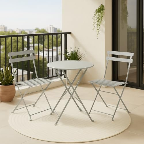 MOF Bistro Sets for 2 for Garden, Outdoor Table and Chairs for Patio, Balcony, Garden - Foldable & Compact Bistro Set Outdoor Furniture (Grey)