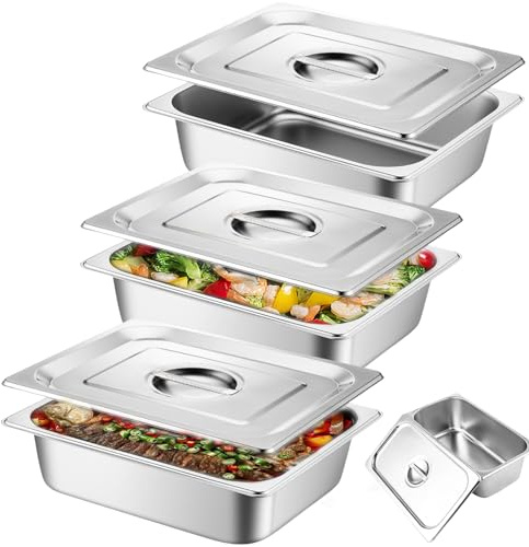 GBKDQQ Panier-Set Aus Edelstahl 3-teilig, 3 X GN Behälter mit Deckel, 32.5 X 17.5 X 6.5cm Gastronormbehälter Edelstahl, Metall Panierstraße Rechteckig zum Panieren für Fisch, Fleisch, Gemüse